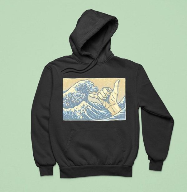 Hokusai S The Great Wave Off Kanagawa And The Hang Loose Hand Sign Hoodie