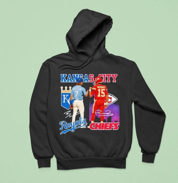 Kansas City Skyline Kansas City Royals And Kansas City Chiefs Signatures Hoodie