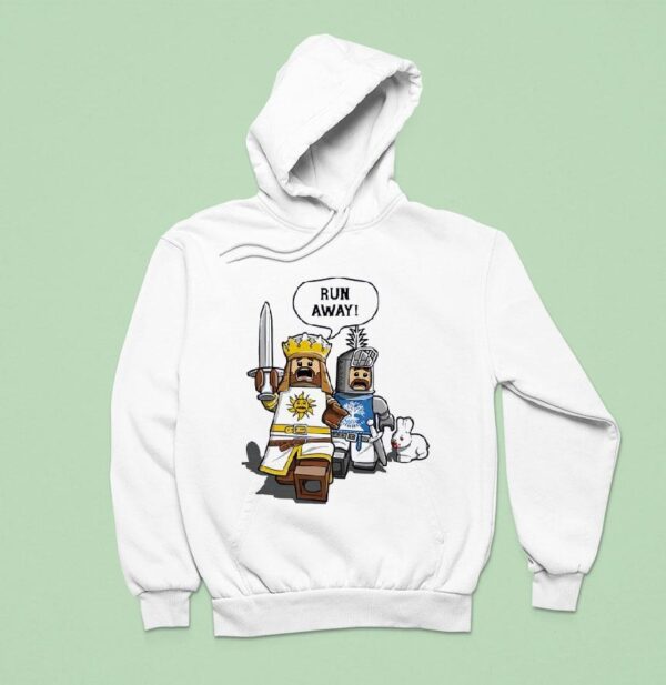 King Arthur And Sir Bedevere As Lego Minifigs Running Away From The Killer Rabbit Of Caerbannog Hoodie