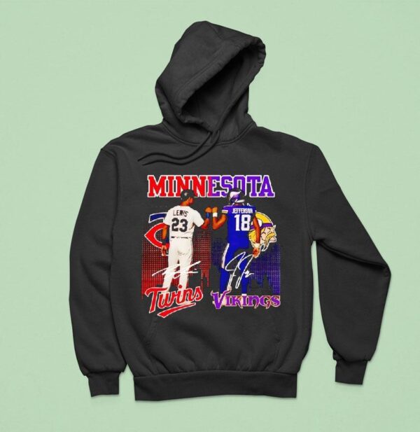 Minnesota City Skyline Minnesota Lewis Twins And Jefferson Minnesota Vikings Signatures Hoodie