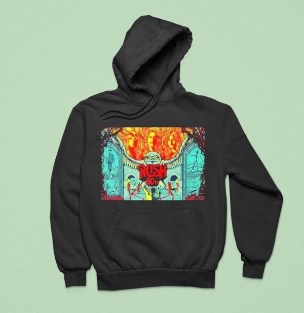 Rush Th Anniversary Featuring Portraits And Owl In Surrealist Museum Hoodie