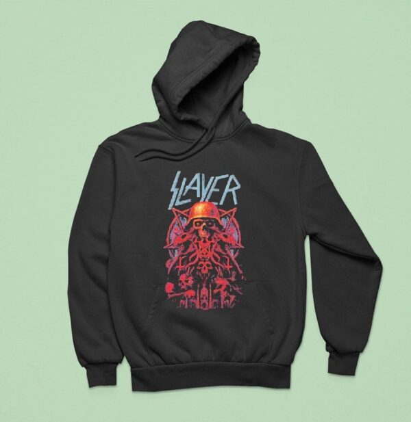 Slayer Farewell Tour A Skull With A Military Helmet Art Dates List Start On July In Cardiff Uk At Blackweir Fields Hoodie