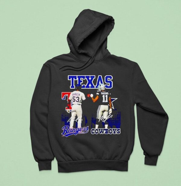 Texas City Skyline Garcia Texas Rangers And Parsons Dallas Cowboys Signatures Hoodie