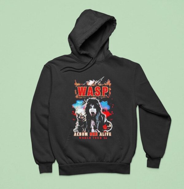 Wasp Album One Alive World Tour Skull Holding Demon Vocalist Hoodie