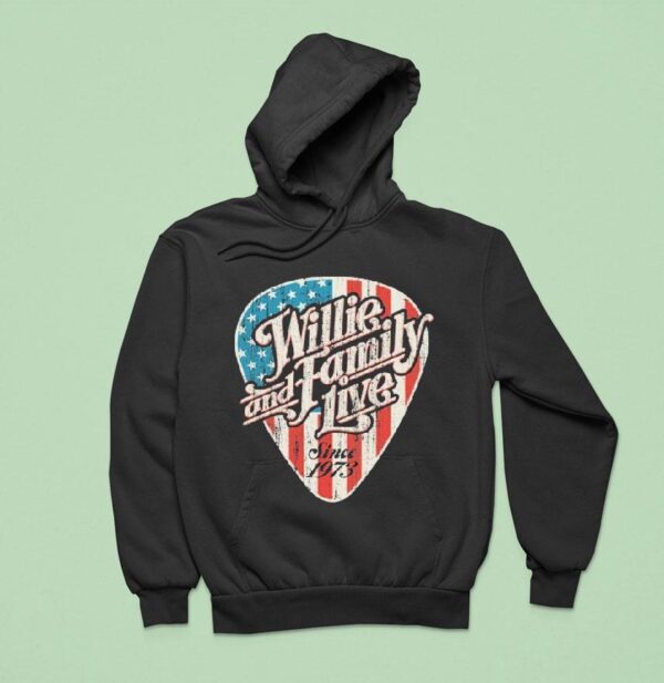 Willie Nelson Willie And Family Live Since Guitar Pick Logo Hoodie