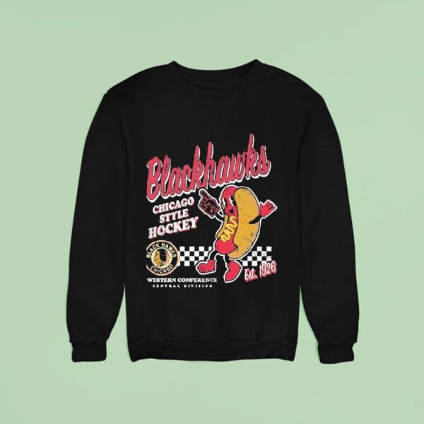 Black Chicago Blackhawks Hot Dog Food Est Vintage Sweatshirt