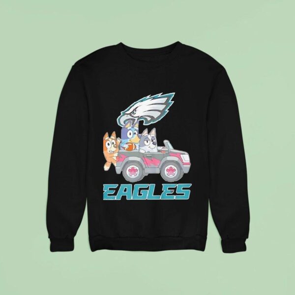Bluey Characters Driving Philadelphia Eagles Logo Sweatshirt