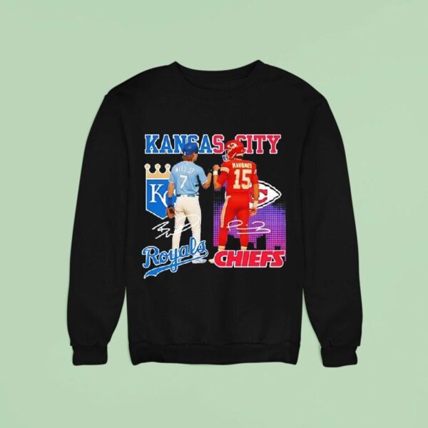 Kansas City Skyline Kansas City Royals And Kansas City Chiefs Signatures Sweatshirt
