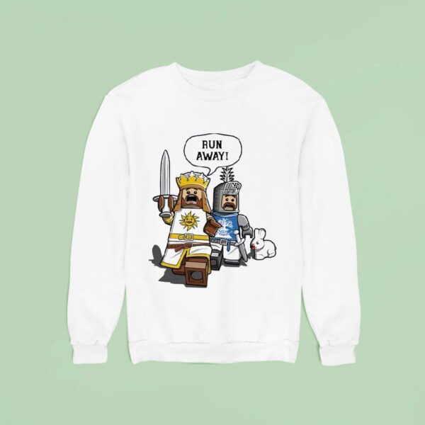 King Arthur And Sir Bedevere As Lego Minifigs Running Away From The Killer Rabbit Of Caerbannog Sweatshirt