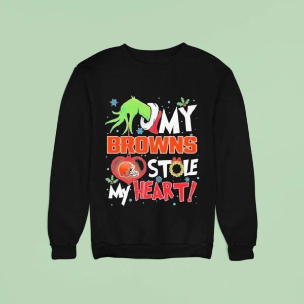My Cleveland Browns The Grinch Stole My Heart Hand Nfl Christmas Sweatshirt