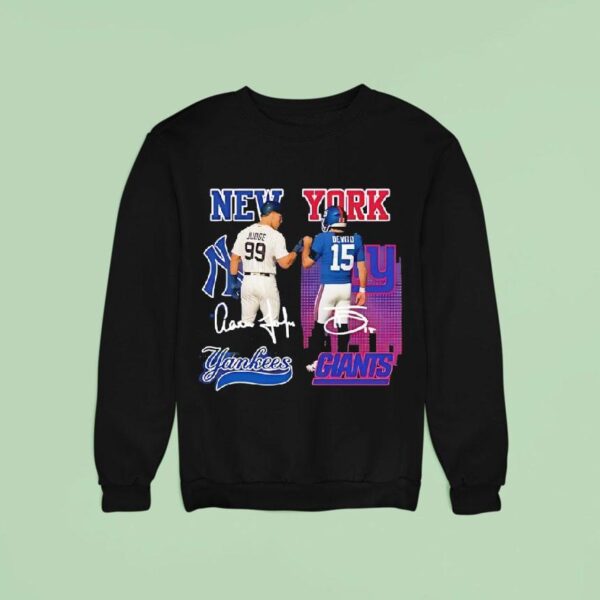 New York City Skyline Judge New York Yankees And New York Giants Signatures Sweatshirt