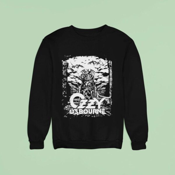 Ozzy Osbourne Scene With Bats On Gothic Background Dark Metal Throne Sweatshirt