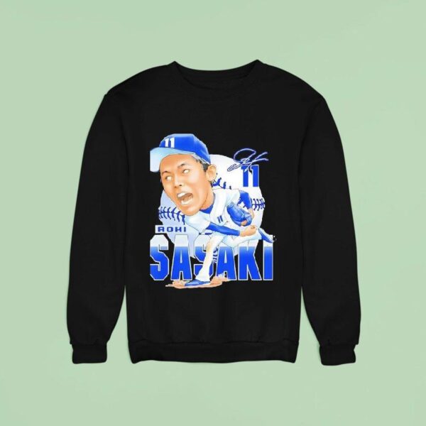 Roki Sasaki La Baseball Pitching Autographed Signature Sweatshirt