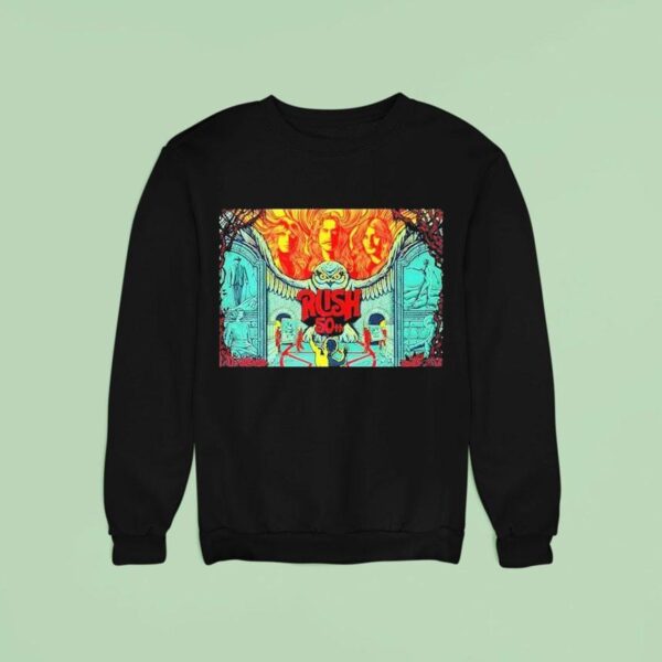 Rush Th Anniversary Featuring Portraits And Owl In Surrealist Museum Sweatshirt