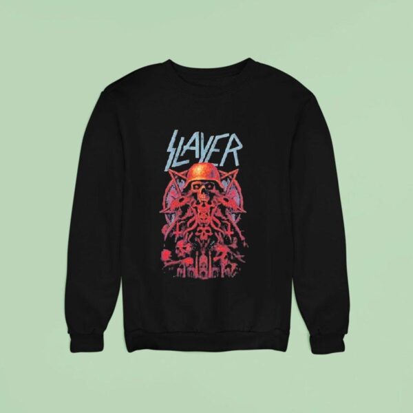 Slayer Farewell Tour A Skull With A Military Helmet Art Dates List Start On July In Cardiff Uk At Blackweir Fields Sweatshirt