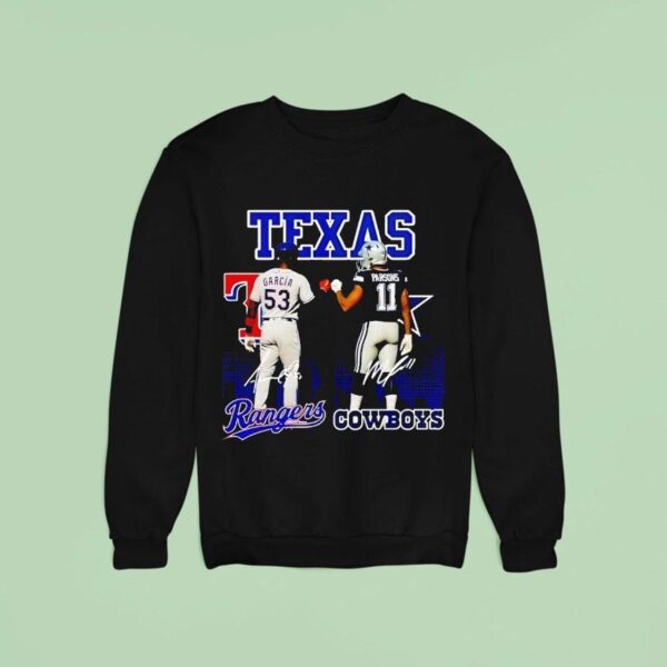 Texas City Skyline Garcia Texas Rangers And Parsons Dallas Cowboys Signatures Sweatshirt