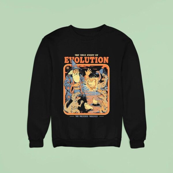 The True Story Of Evolution No Meteor Needed Just The Facts Wizard Dinosaur Cock Sweatshirt