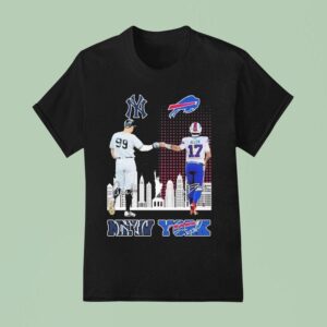 Aaron Judge And Josh Allen New York Yankees X Buffalo Bills Skyline Signatures T Shirt