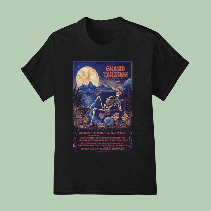 Annual Targhee Bluegrass Festival In Alta Wy Aug Th Skeleton Guitar T Shirt