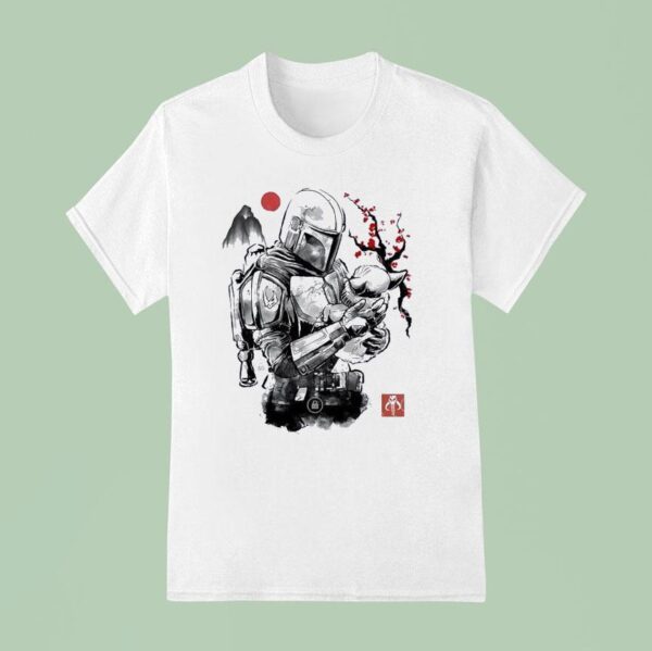 Din Djarin And Grogu In Japanese Sumi E Style T Shirt