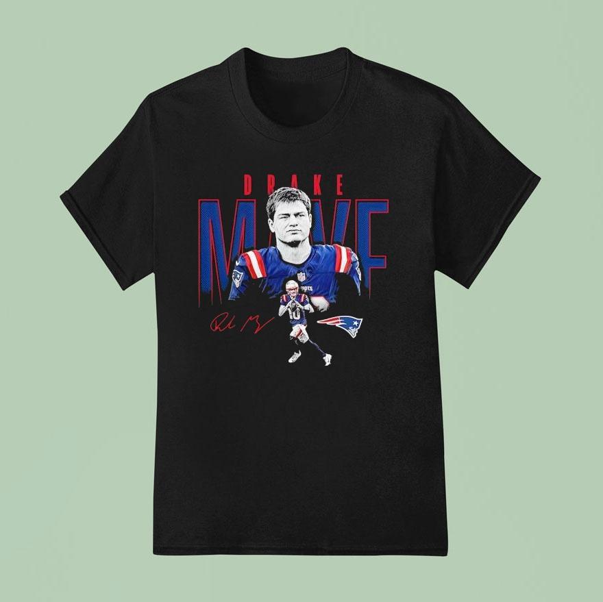 Drake Maye New England Patriots Football Signature T Shirt