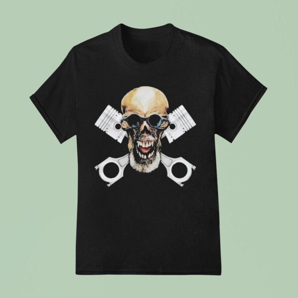 Goldberg S Garage Skull And Pistons T Shirt