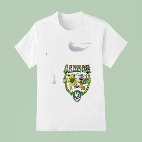 Grateful Dead X Oregon Ducks Yellow Bear And Mascot To Autzen T Shirt