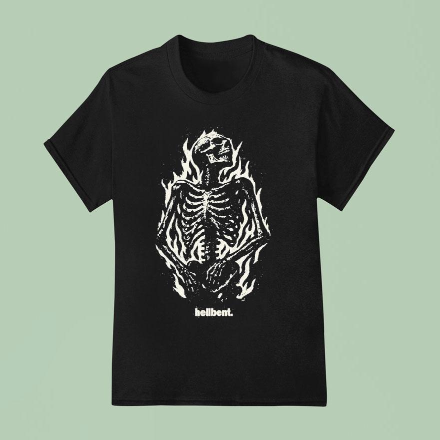 Hellbent Hotter Than Hell Skeleton Flames T Shirt