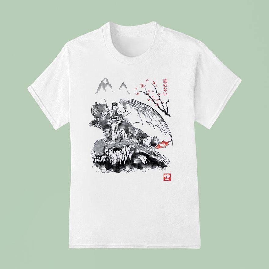 Hiccup And Toothless In Japanese Sumi E Style T Shirt