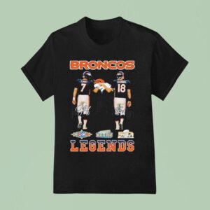 John Albert Elway Jr And Peyton Manning Denver Broncos Legends Skyline Signatures T Shirt