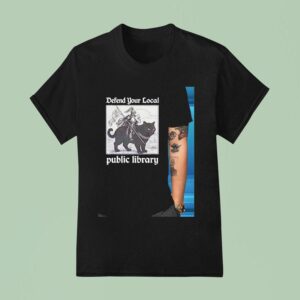 Knight Riding Cat Defend Your Local Public Library T Shirt