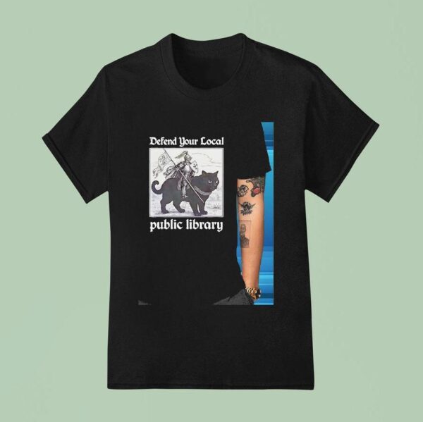 Knight Riding Cat Defend Your Local Public Library T Shirt