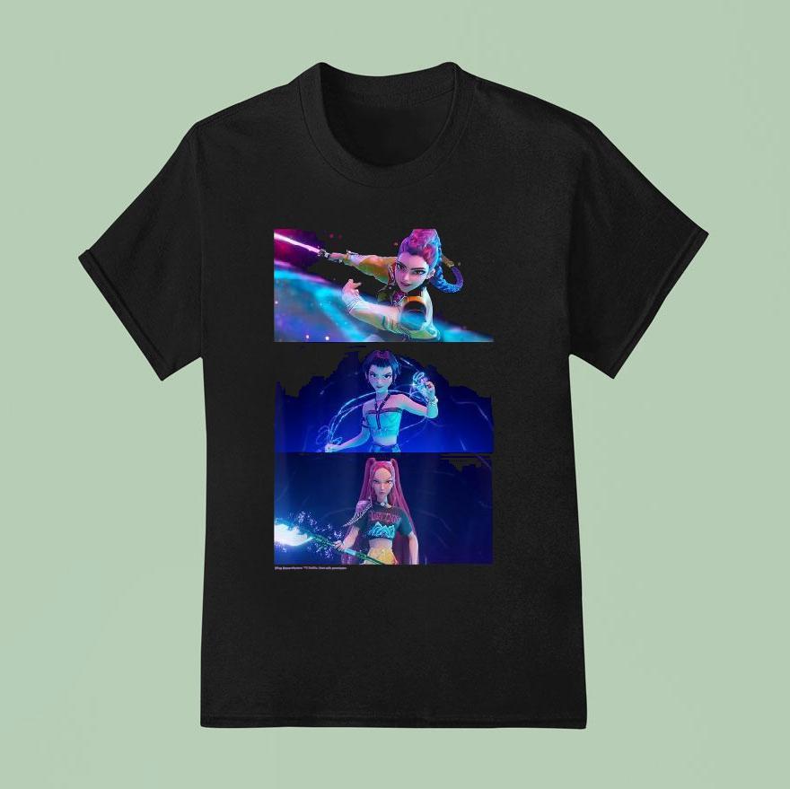 Kpop Demon Hunters Rumi Mira And Zoey Wielding Weapons T Shirt