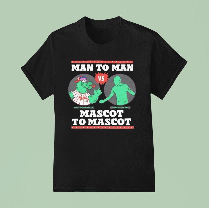 Man To Man Phillie Phanatic Vs Green Man Mascot To Masco T Shirt