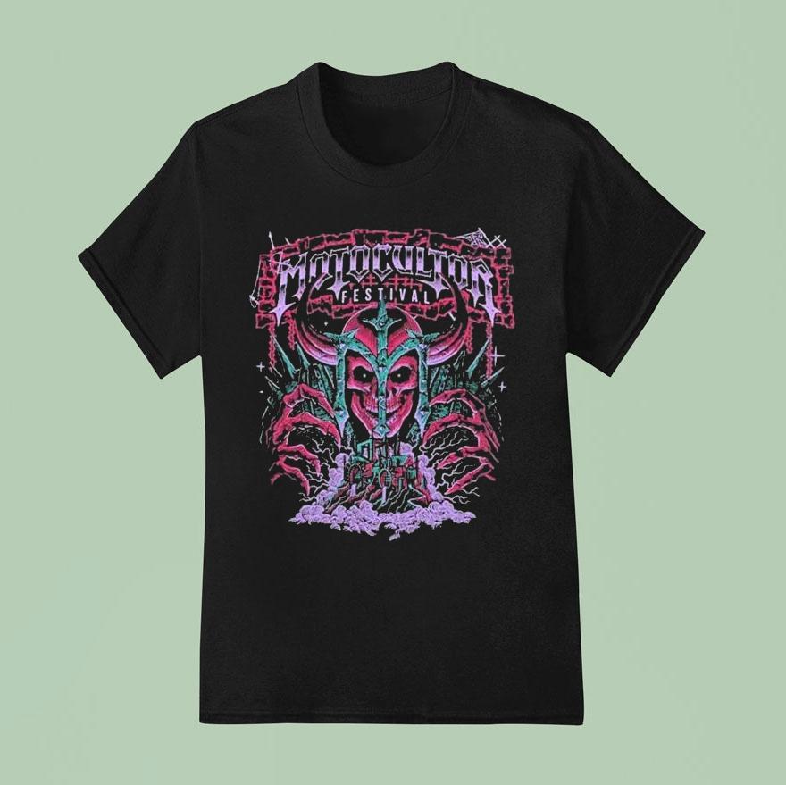 Motocultor Festival Skeleton Knight Art With Tour Dates In Carhaix Plouguer France On August T Shirt
