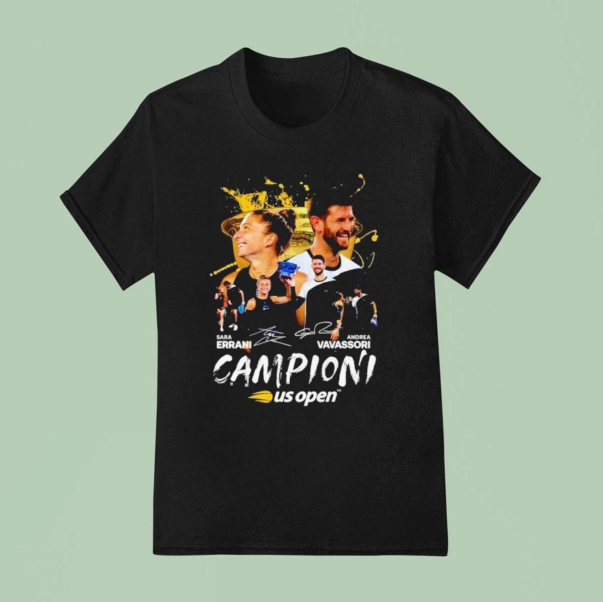 Sara Errani And Andrea Vavassori Campioni Us Open Signatures T Shirt