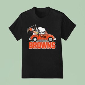 Snoopy And Woodstock Driving Car Cleveland Browns T Shirt