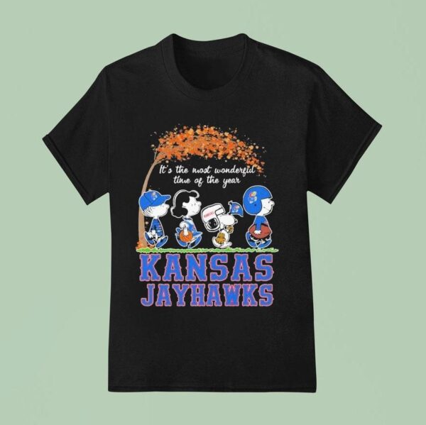 Snoopy The Peanuts Kansas Jayhawks It S The Most Wonderful Time Of The Year T Shirt