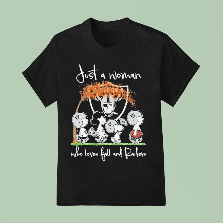 Snoopy The Peanuts Las Vegas Raiders Just A Woman Who Loves Fall And Raiders T Shirt