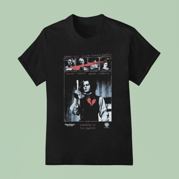 Sweeney Todd Dream Works Pictures Johnny Depp Helena Bonham Carter Never Forget Never Forgive T Shirt