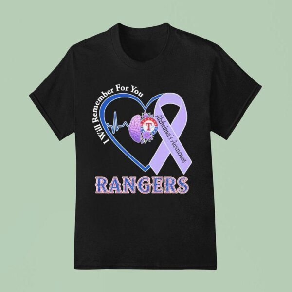 Texas Rangers I Will Remember For You Alzheimer S Awareness Heartbeat Brain T Shirt