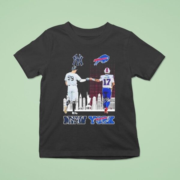 Aaron Judge And Josh Allen New York Yankees X Buffalo Bills Skyline Signatures T Shirt