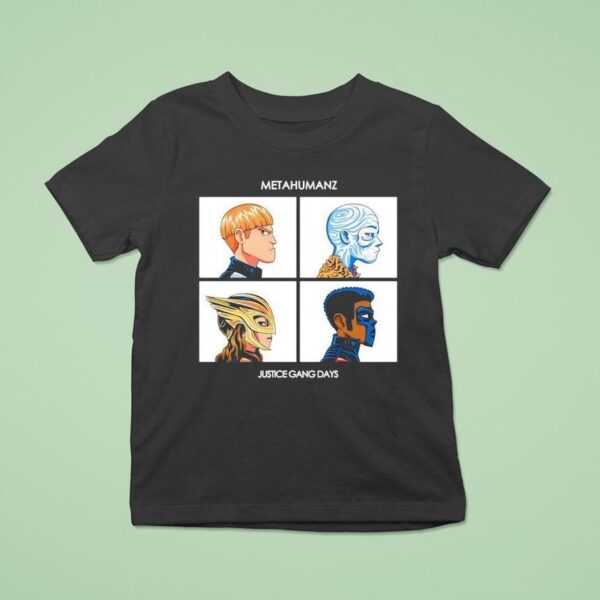Metahumanz Justice Gang Days Green Lantern Metamorpho Hawk Girl And Mister Terrific T Shirt