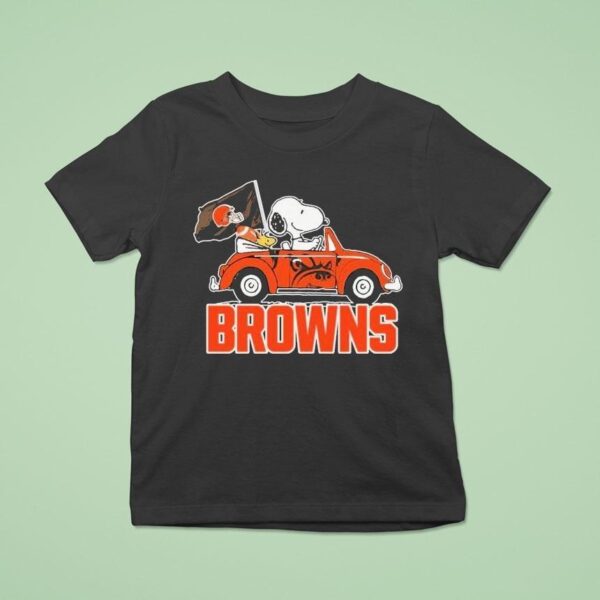 Snoopy And Woodstock Driving Car Cleveland Browns T Shirt