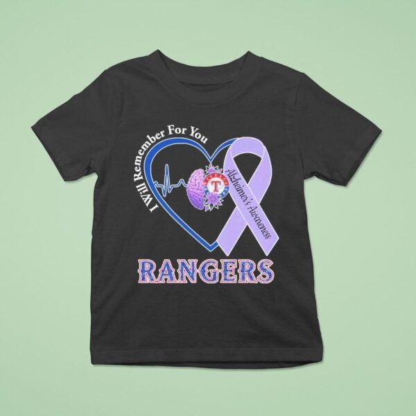 Texas Rangers I Will Remember For You Alzheimer S Awareness Heartbeat Brain T Shirt