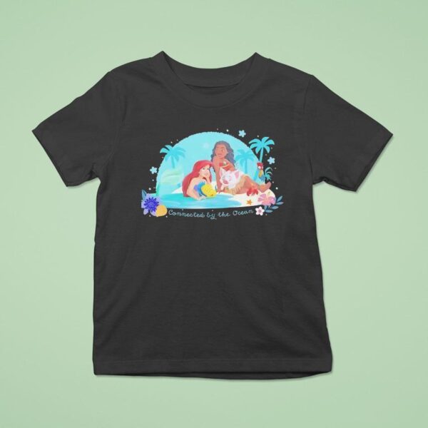 The Little Mermaid And Moana Connected By The Ocean Cartoon T Shirt