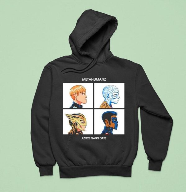 Metahumanz Justice Gang Days Green Lantern Metamorpho Hawk Girl And Mister Terrific Hoodie