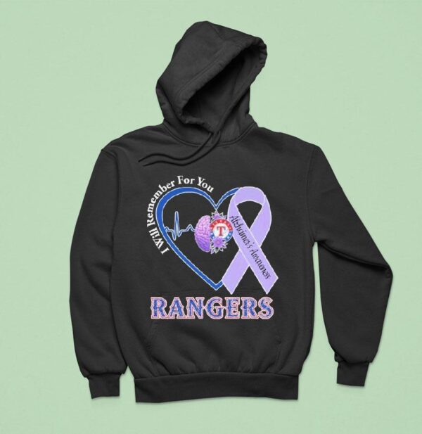 Texas Rangers I Will Remember For You Alzheimer S Awareness Heartbeat Brain Hoodie