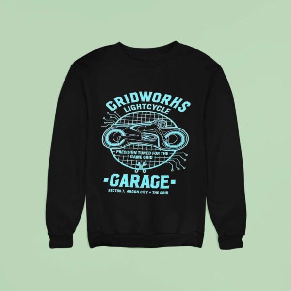 Gridworks Lightcycle Garage Precision Tuned For The Game Grid Sweatshirt
