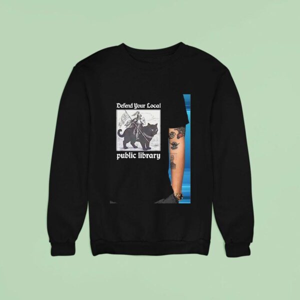 Knight Riding Cat Defend Your Local Public Library Sweatshirt